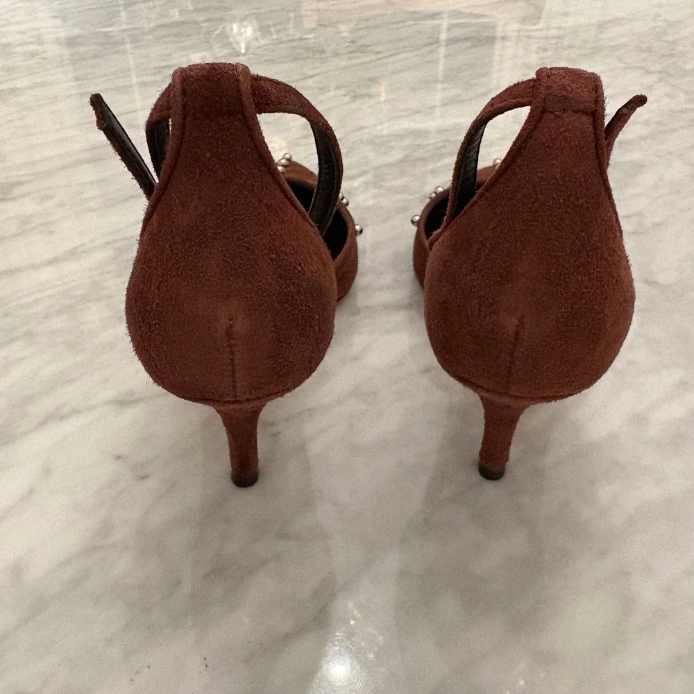 J. Crew Colette Burgundy‎ Italian Suede Studded Slingback Heels Size 10M NWT